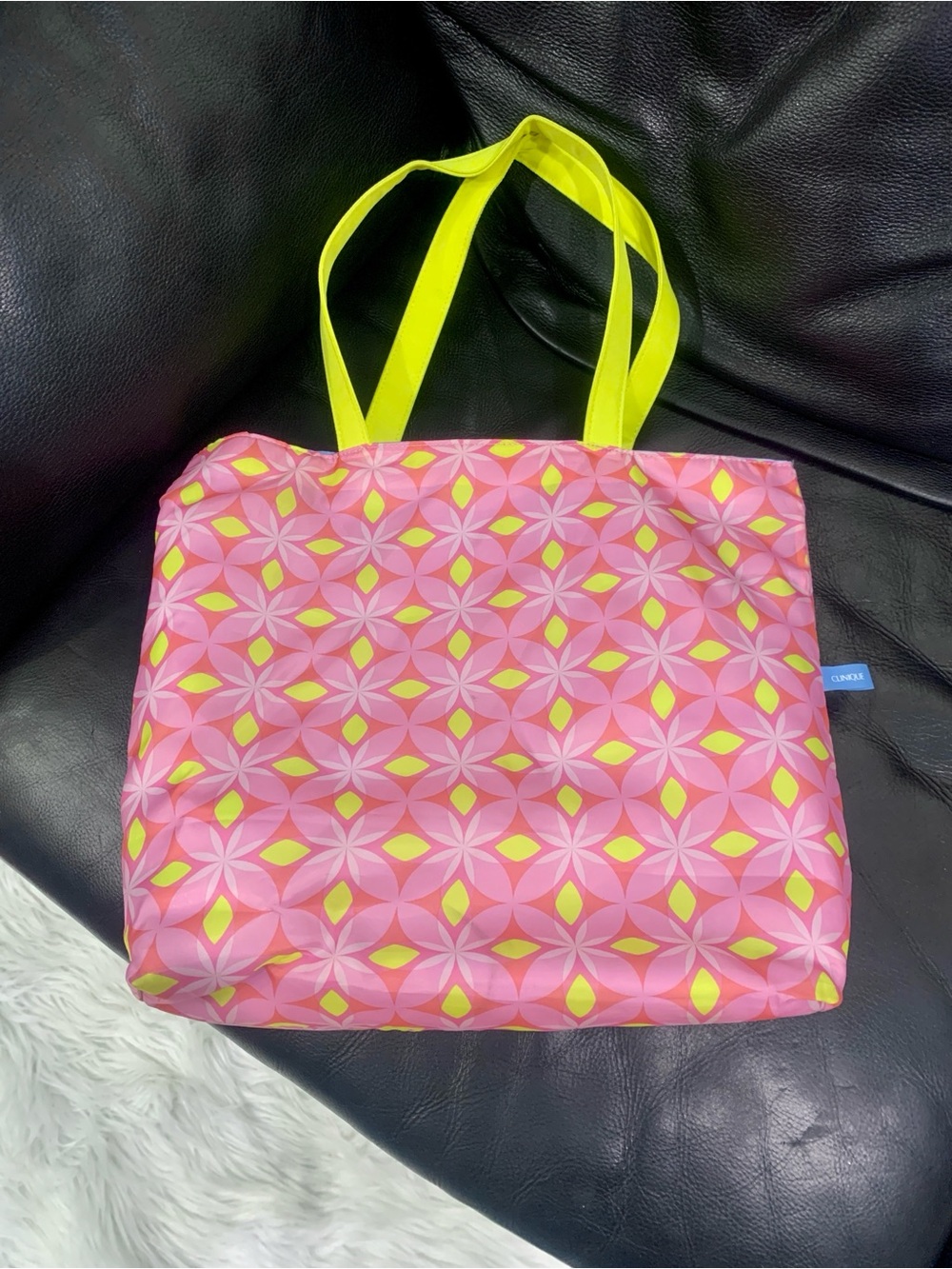 Clinique Pink Tote with Bright Yellow Handles